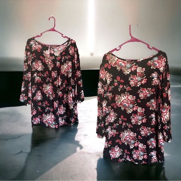 Cool Melon l Black w/ floral print l 3/4 Sleeve (Bell) l Scoop neck l 3X l EUC - Picture 2 of 11